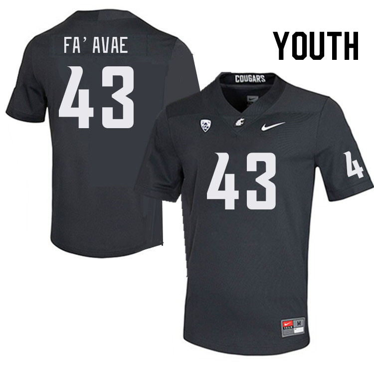 Youth #43 Tai Fa'avae Washington State Cougars College Football Jerseys Stitched Sale-Charcoal - Click Image to Close
